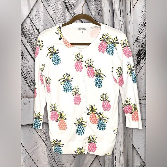 Merona Pineapple Cardigan Sweater M - Picture 1 of 5